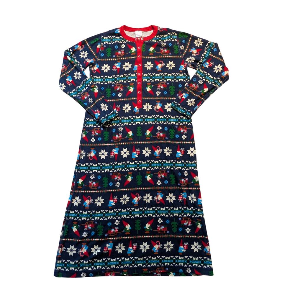 Hanna Andersson Women's Nightgown Organic Cotton Christmas Gnome Blue Size S